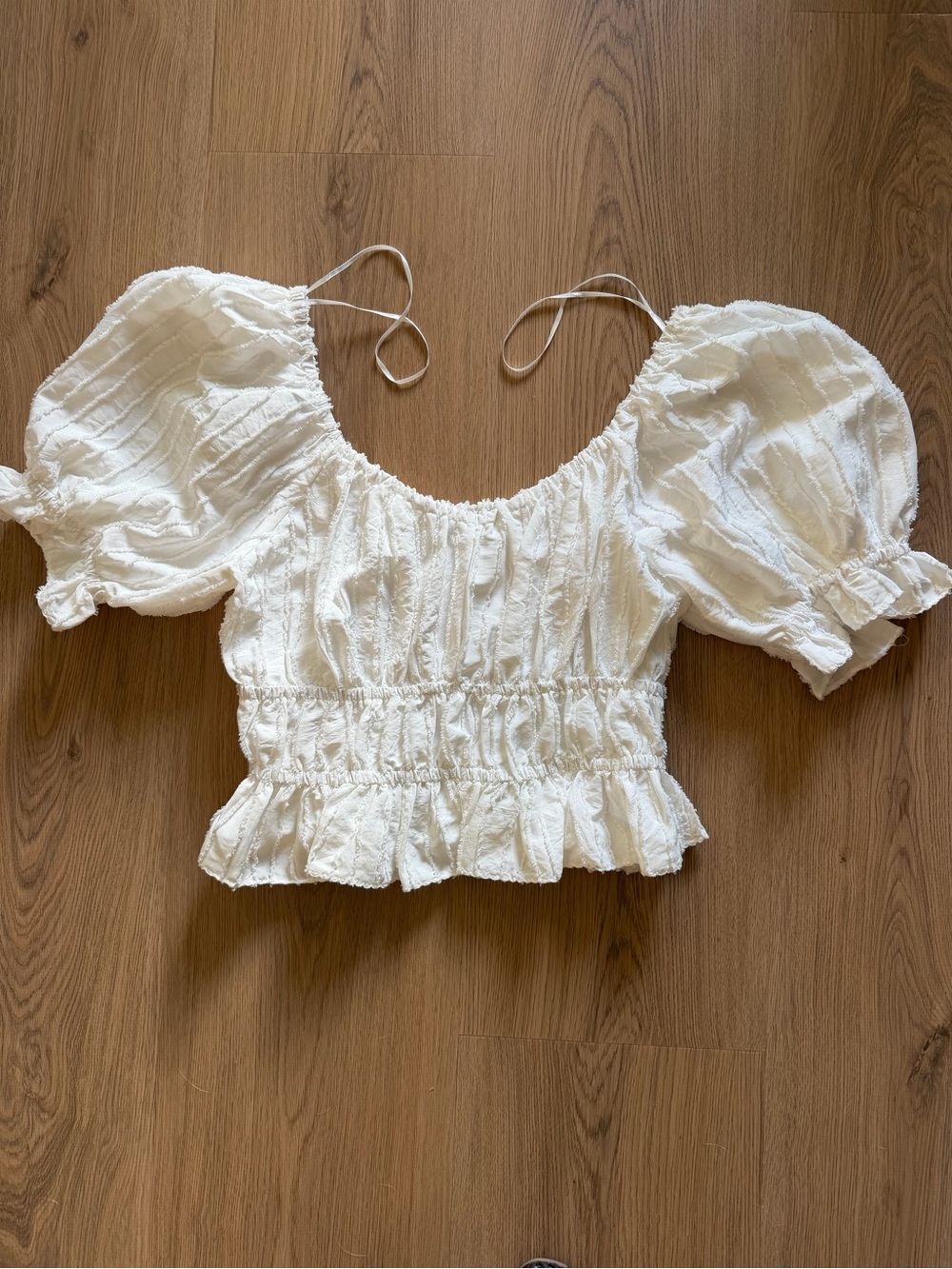 ravel White Puff-Sleeve Smocked Top